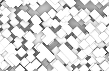Abstract geometric shape of white cubes 3d render. Futuristic fashioned glossy background.