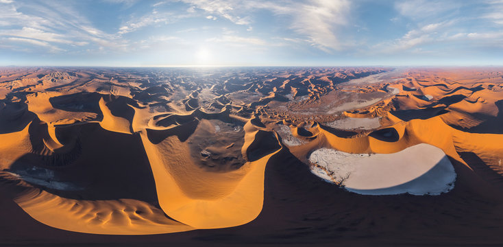 Aerial view of Namib Desert during sunset, Sossusvlei, Namibia