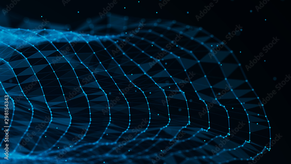 Poster Abstract polygonal space. Connection dots and lines structure. Digital background. Triangular business wallpaper. 3d