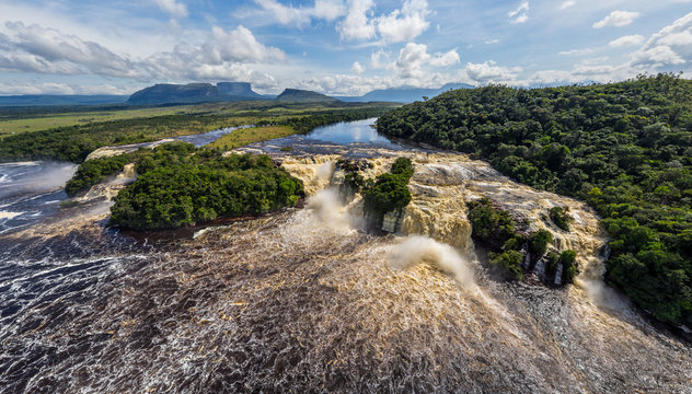 Aerial view above of Hacha Waterfall, Venezuela