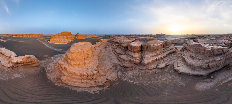 Panoramic aerial view of Dunhuang Yardang National Geopark, China