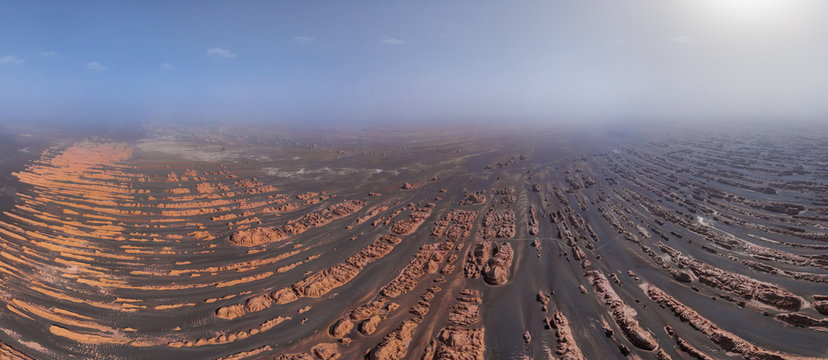 Panoramic aerial view of Dunhuang Yardang National Geopark, China