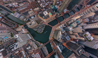 Aerial view above Chicago downtown, Illinois, USA