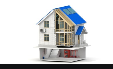3d illustration of  house construction over white background. Home constructing building theme.