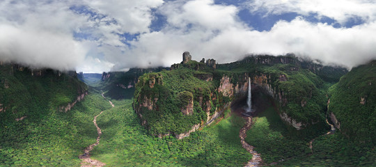 Panoramic aerial view of Angel Falls, Venezuela