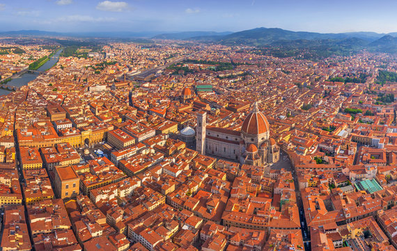 Aerial view of the Basilica of Saint Mary of the Flower, Florence, Italy