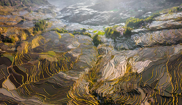 Aerial view of Yuanyang hani rice terraces
