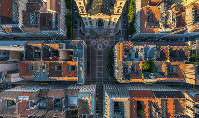 Aerial view of St. Stephen's Basilica in Budapest