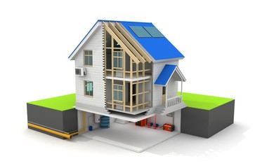 3d illustration of  house construction over white background. Home constructing building theme.