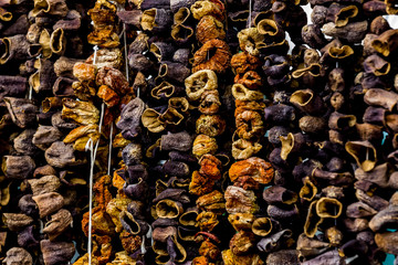 Background of dried eggplant zucchini and zucchini on the eastern spice market