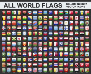 All world flags - vector set of square icons. All countries
