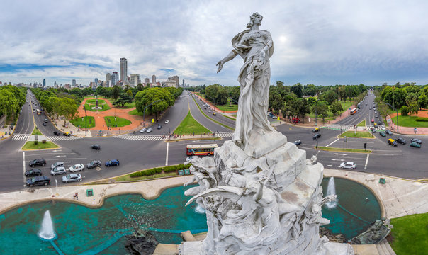 Aerial view of the monument of los EspaÒoles, Buenos Aires, Argentina.