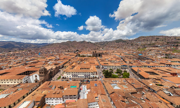Aerial view of Cusco cityscape, Peru