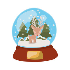 merry christmas crystal ball with little reindeer