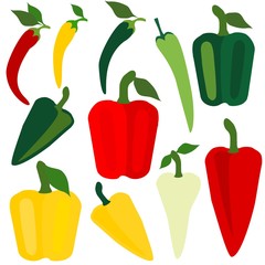Set icons of paprika. Vector clipart of eco vegetables.