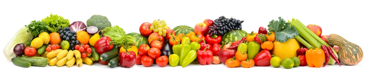 Photo sur Plexiglas Légumes frais Panorama de fruits et légumes multicolores isolated on white