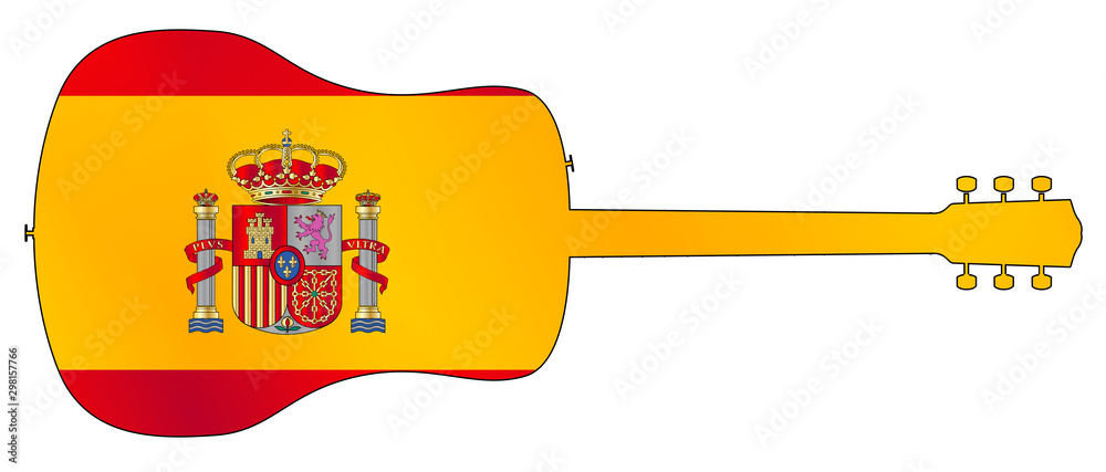 Sticker Acoustic Guitar Silhouette With Spanish National Flag