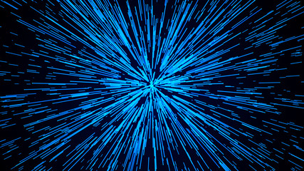 Obraz premium Hyper jump. Abstract cosmic background. Neon glowing rays in motion. Colorful explosion. 3d illustration
