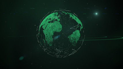 Map of flight routes airplanes network over our planet on space background.