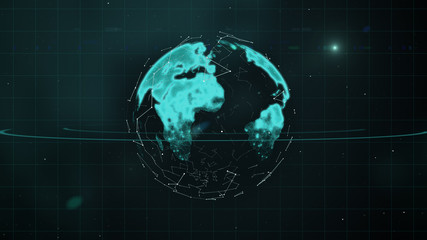 Naklejka premium Illustration of a futuristic sci-fi space landscape background with planet in blockchain patterns.