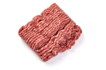 Raw minced beef meat, isolated on white background