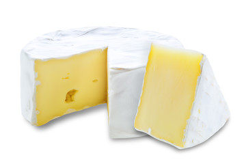 Brie cheese on a white isolated background