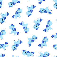 Blue pony pattern on white background