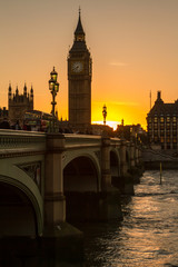Naklejka premium Cityscape of Big Ben and Westminster Bridge with river Thames at sunset London, UK
