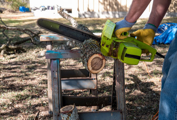 Chainsaw Cutting Wood