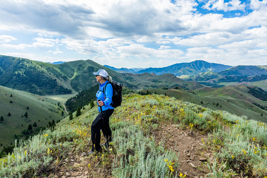 Mature woman hiking in Sun Valley, Idaho, USA