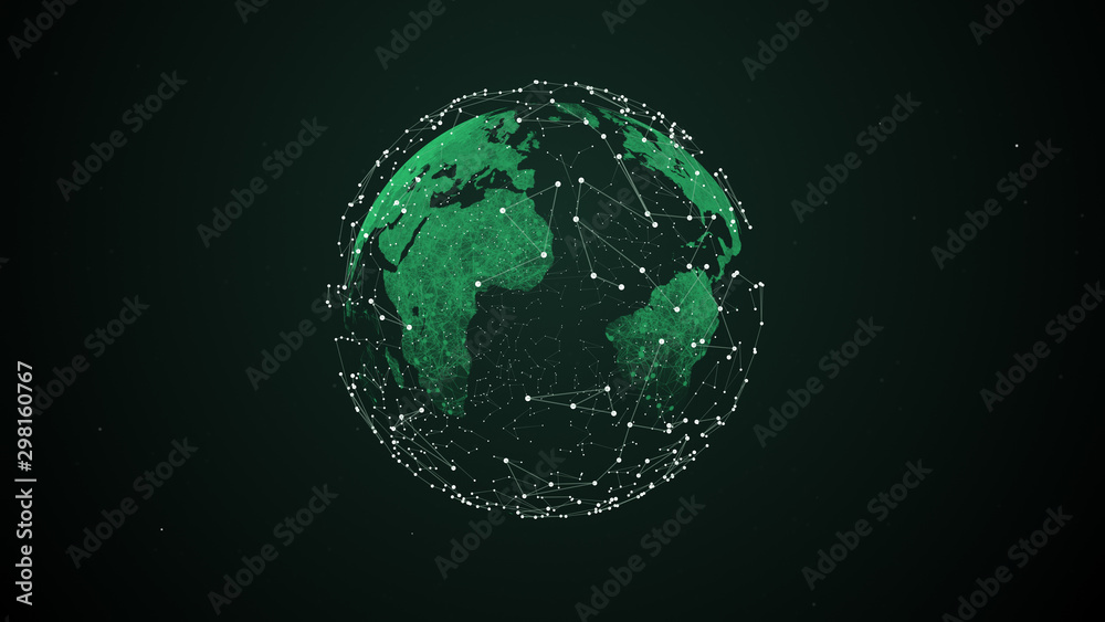 Wall mural digital shining globe rotating with glowing particles connections surrounding it.