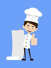 Chef Cartoon - Holding a Paper Scroll and Showing Thumbs Up