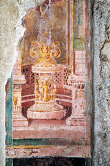 example of restoration of an ancient Roman fresco in a house in Pompei. Pompeii destroyed by the eruption of Vesuvius in 79 BC