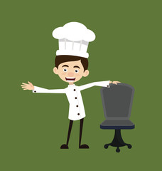 Chef Cartoon - Standing with Chair and Gesturing with Hand