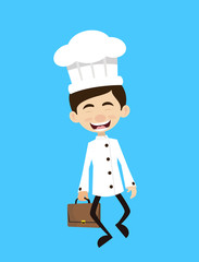 Chef Cartoon - Cheerful Face with Holding Suitcase