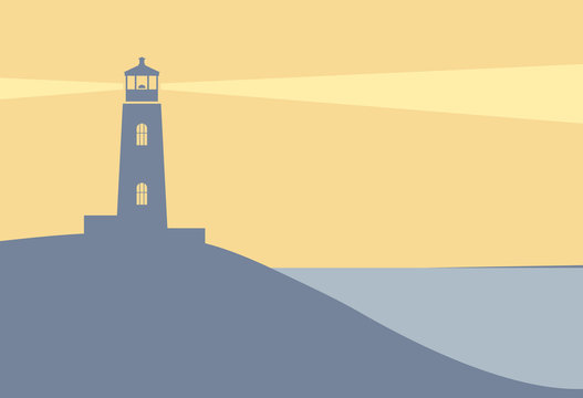 Lighthouse. Seascape. Vector flat image.