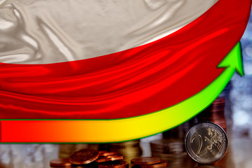 arrow of growing positions of the euro currency and the flag of the country of Poland, the concept of financial growth, the dynamics of the rate to the national currency