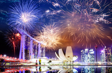 fireworks on Singapore skyline new years eve