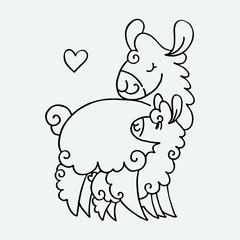 Cute fluffy alpacas. Funny smiling cozy animals.