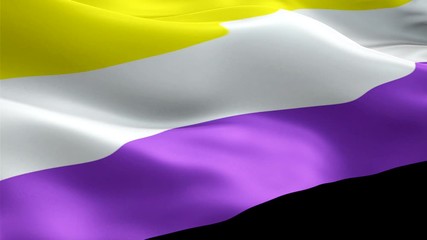 Nonbinary Flag Rainbow waving. 3d Non binary Pride Symbol flag waving Isolated. Sign of Rainbow seamless loop animation. Nonbinary flag HD resolution Background. Enby rights Rainbow Pride Flag LGBT 10