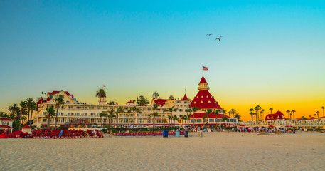 Hotel del Coronado and Coronado beach at sunset. San Diego, California © Hanna Tor