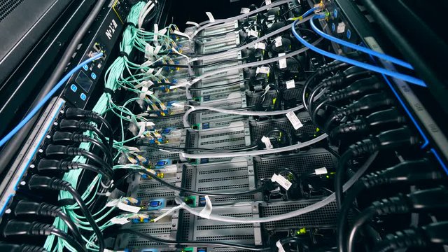 Data center computer with wires.