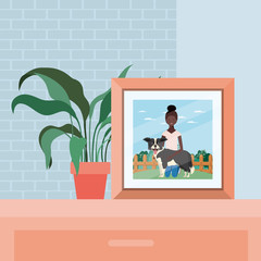 Fototapeta na wymiar picture of afro woman with cute dog in the field