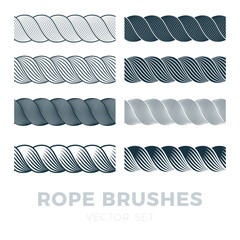 Rope brushes frame, decorative black line set with text. Thick cord or wire elements. Vector flat style cartoon rope illustration isolated on white background © lunarts_studio