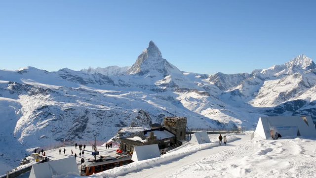 Switzerland Alps Matterhorn Snow Mountains at Gornergrat bahn train station