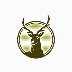 Vintage Deer Head Circle Logo