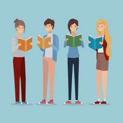 Fototapeta premium group of students reading books