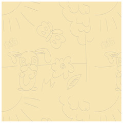 Vector pattern of children s drawing on a yellow background.