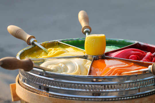 Traditional turkish delicious fruit colorful pasta. Ottoman recipe. Macun.