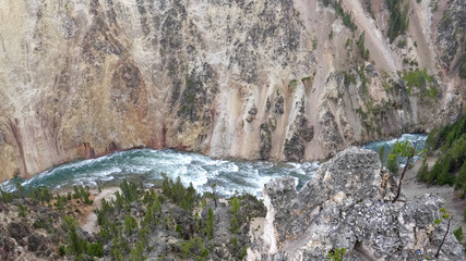 overhead view of yellowstone river from lookout point in yellowstone